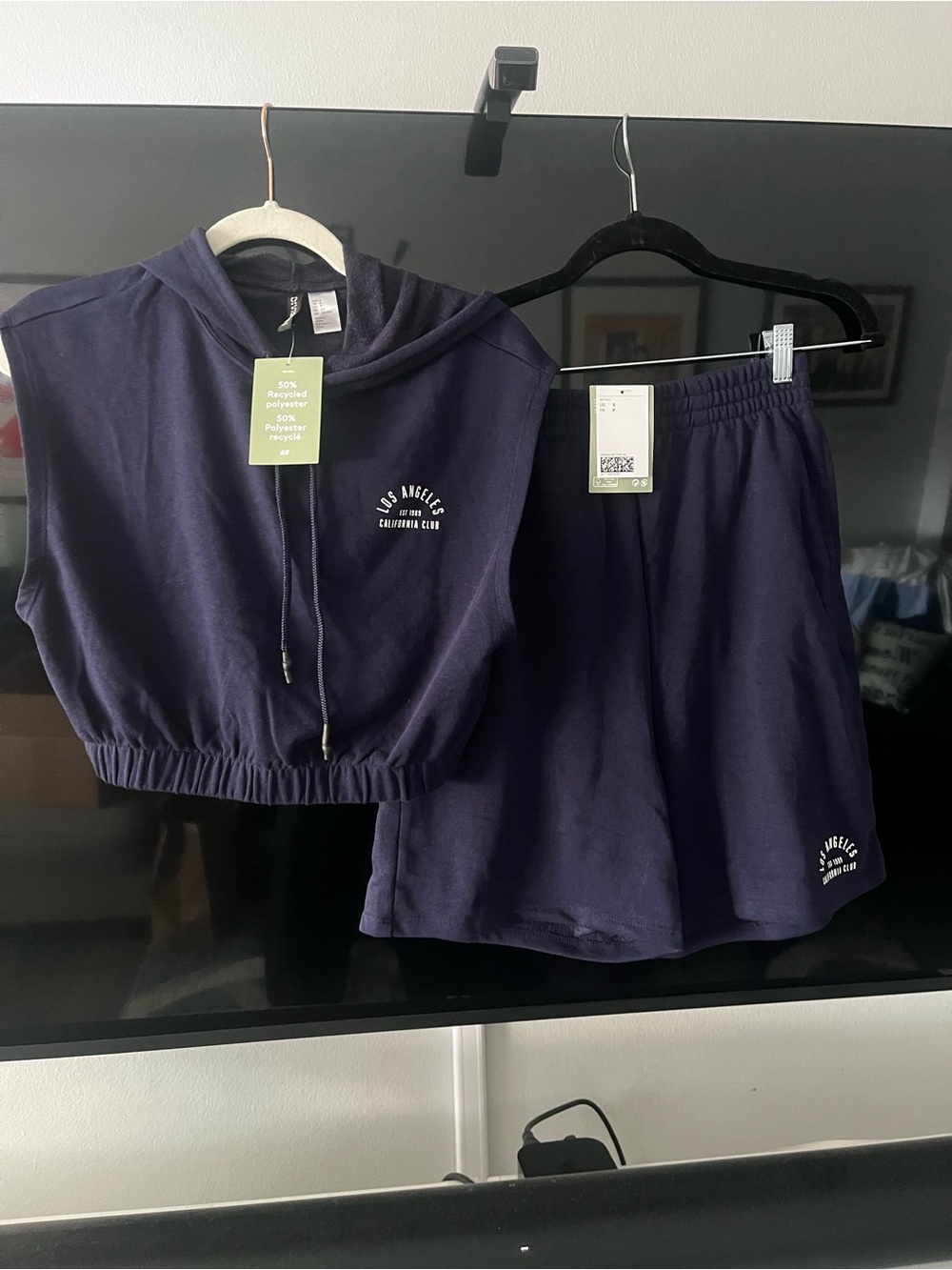 H&M Los Angeles California Club Navy Cropped Hoodie & Skirt Set